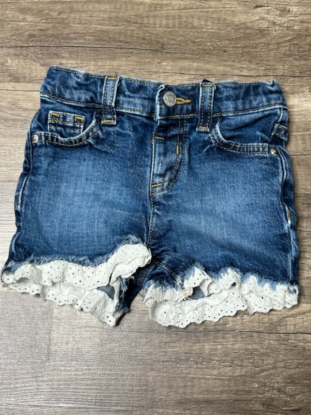 Cat & Jack Toddler Girl Blue Jean Shorts White Eyelet Lace Cut-Offs